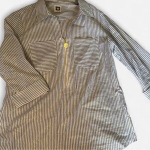 Anne Klein Casual Coastal Roll Tab Sleeve Striped Gold Lurex Shirt
